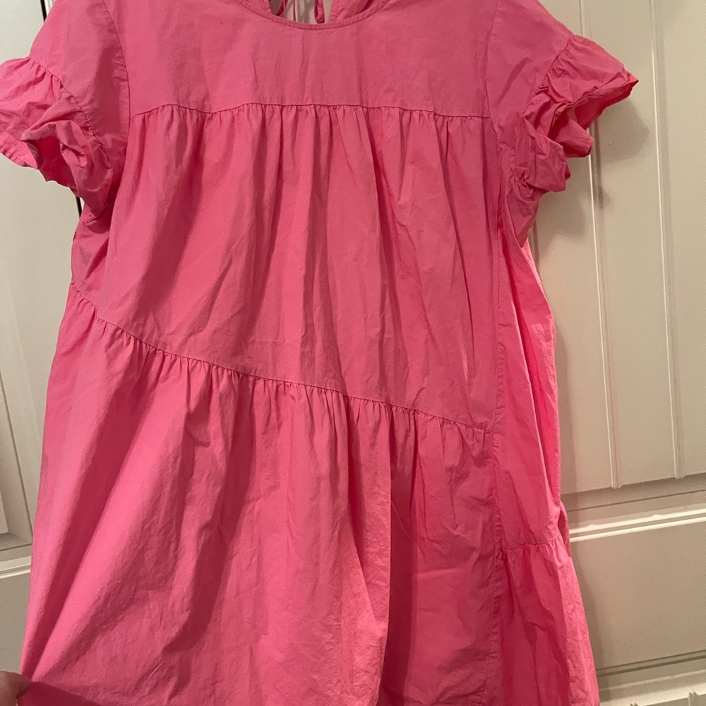WHO WHAT WEAR Women’s asymmetrical tier pink ruffle short sleeve dress.  XXL - Picture 3 of 16
